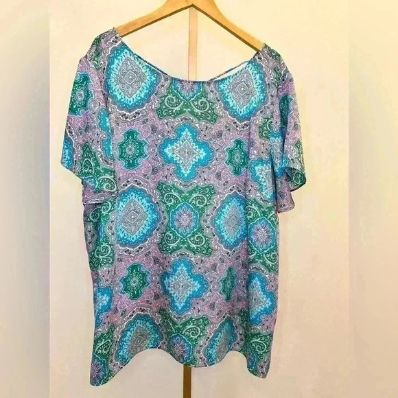 Talbots Women's 3X Multicolor Paisley Blouse Boat Neck Short Sleeve - Picture 5 of 11